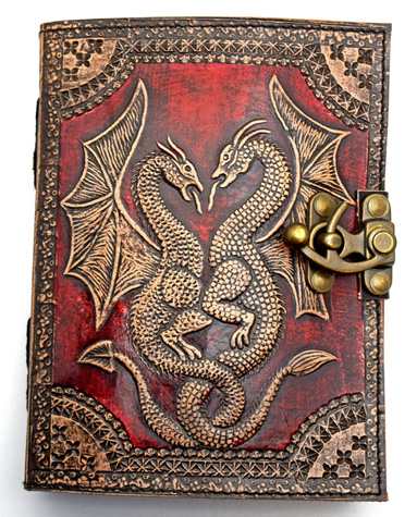 Red Double Dragon Embossed Leather Journal